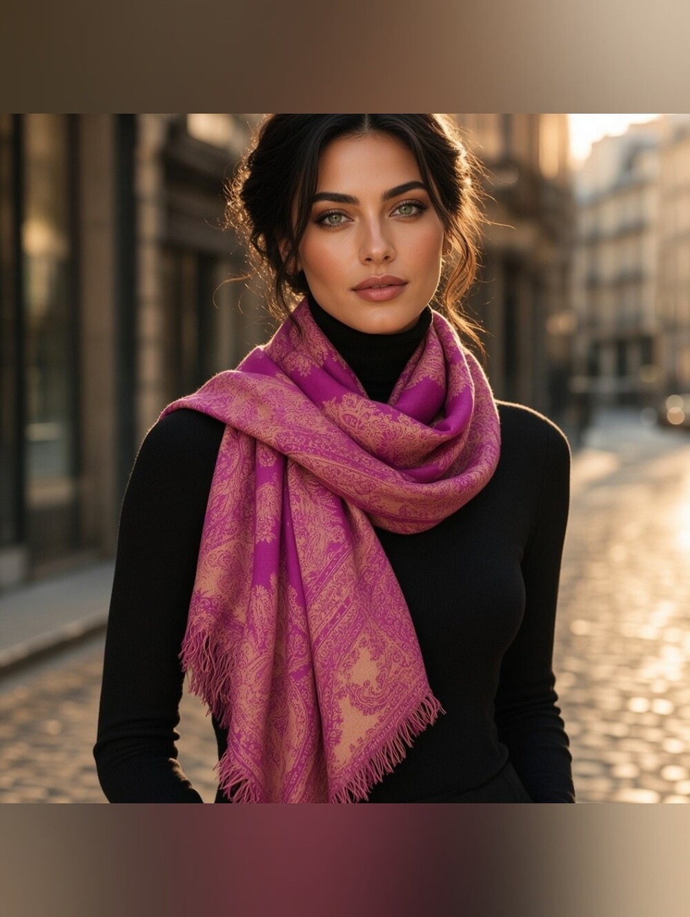 Collection Eighteen Rayon Paisley Scarf Wrap Shawl Fuschia Purple Gold